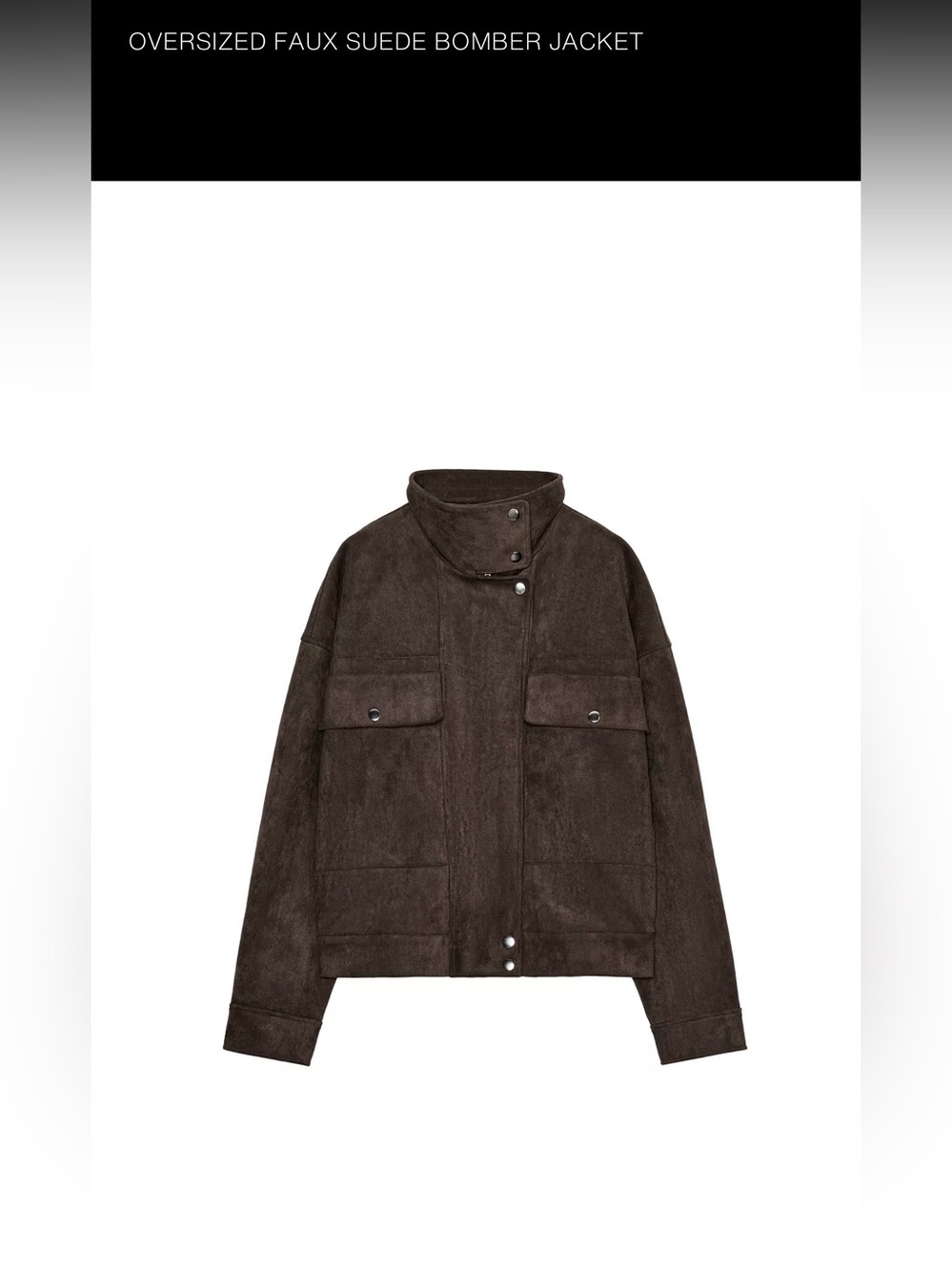 ZARA oversized faux suede bomber jacket in chocolate brown